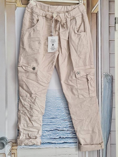 Neue Kollektion Joggpants Hose NEU Italy 40-44 beige mit Taschen