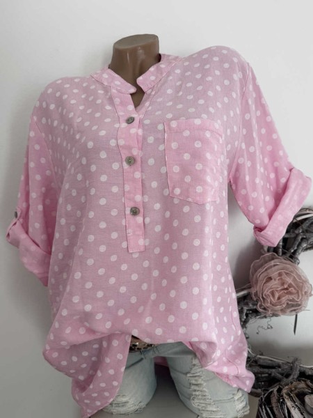 Tunika Bluse NEU Fischerhemd rosa weiss Dots 38-42 Made in Italy