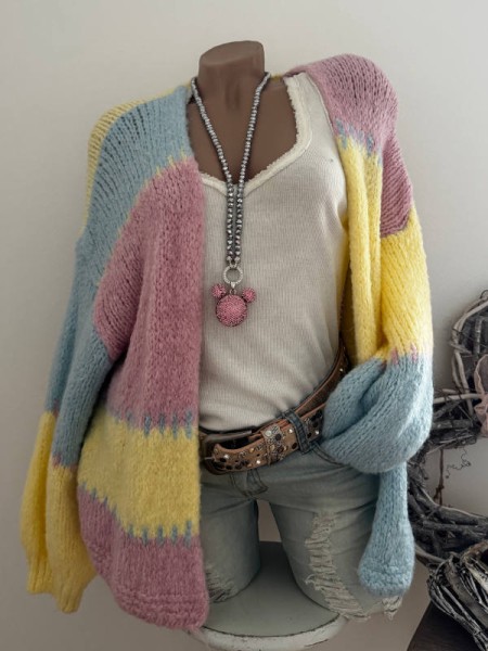 Cardigan Strickjacke Oversized Made in Italy 38-44 Ärmel überschnitten blau rosa gelb