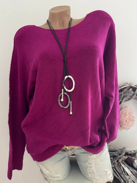Flausch Pullover Pulli magenta lila 38-42 Neu Tunika Made in Italy