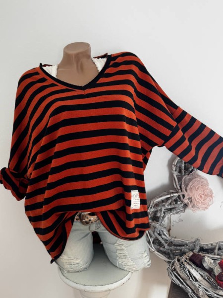 Italy Tunika Longsleeve orange/schwarz Ringelshirt gestreift NEU 40-46 Made in Italy