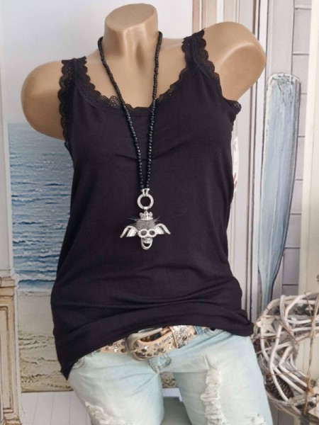 Top Trägertop Spitzenborde NEU schwarz 36-40 Italienische Mode