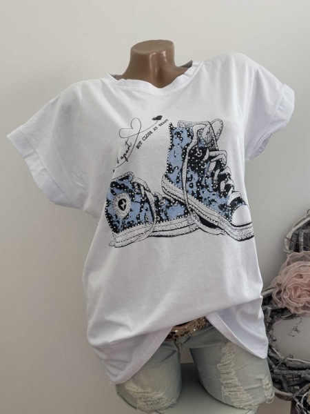 NEU T-Shirt Shirt weiss Sneakers Nieten 36-40 Made in Italy