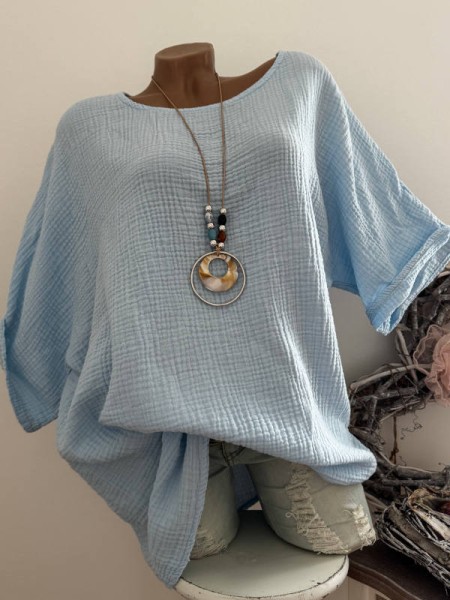 blau Tunika Bluse 42-46 Musselin Baumwolle NEU Italy