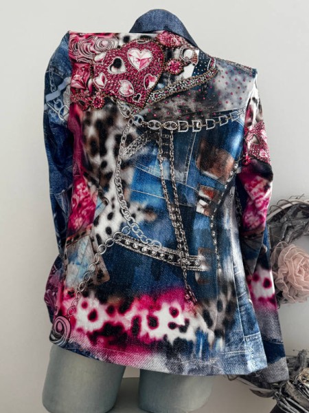 Blazer MISSY Jackett XL 42 Jeans pink Leo Kettchen Print Neue Kollektion