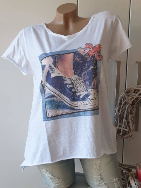 T-Shirt Shirt Sneaker Print 36 38 40 Tunika Italienische Mode Neu Glitzer Nieten unfinished