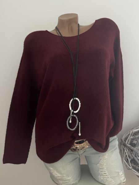 Flausch Pullover Pulli bordeaux 38-42 Neu Tunika Made in Italy