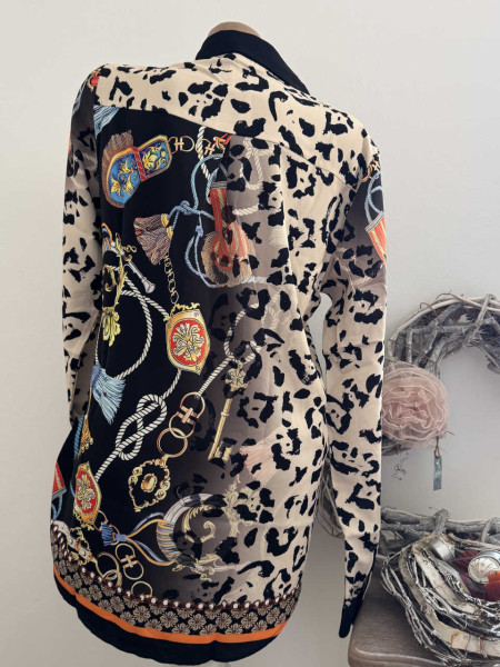 Hemdbluse M 38 Bluse MISSY Barock/Animal-Mustermix Print NEU Glitzer