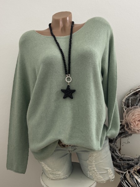 Flausch Pullover Pulli mintgrün 38-42 Neu Tunika Made in Italy