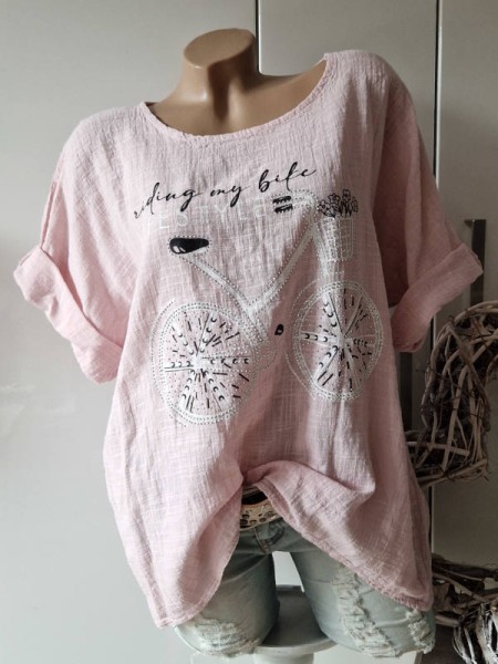 Italy Mode Tunika Bluse Nieten und Print 38-42 NEU rosa Glitzernieten