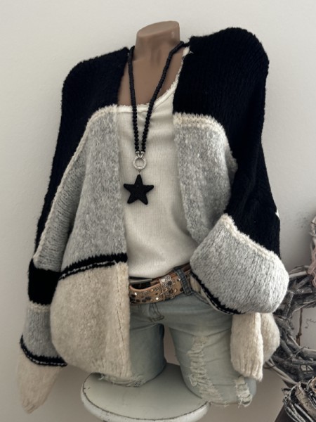 Cardigan Strickjacke Oversized Made in Italy 40-44 Ärmel überschnitten schwarz grau weiss