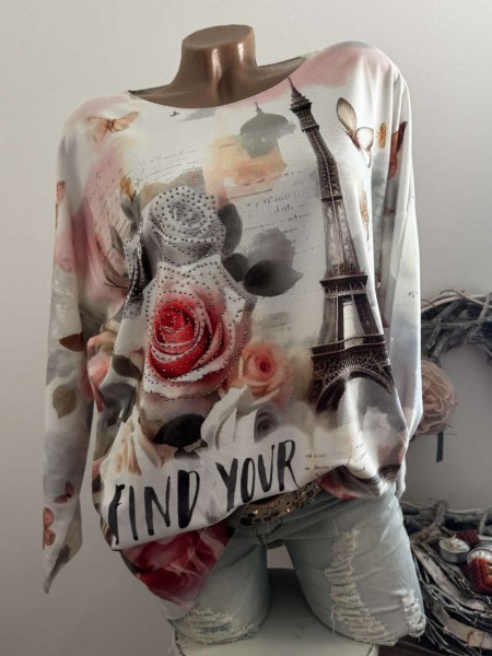 Longsleeve Tunika Glitzer Steinchen 40-44 Romantik Paris NEU Made in Italy