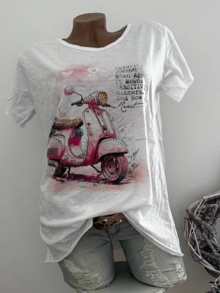 T-Shirt Shirt 36 38 40 42 Roller Letterprint Italy Nieten NEU weiss