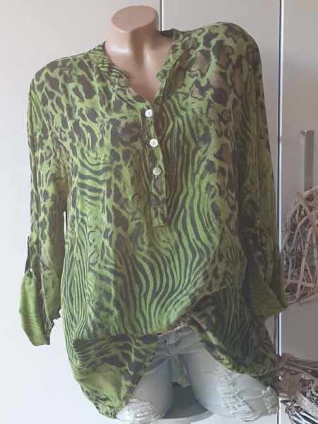 Fischerhemd 38 40 42 Tunika grün schwarz Leo/Animalprint Hemdbluse Bluse Made in Italy