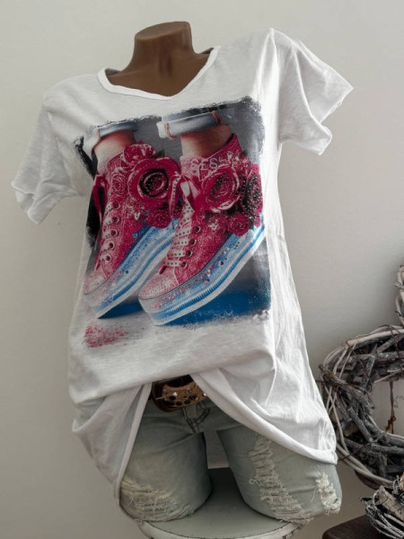T-Shirt Shirt 36 38 40 42 Italy Nieten NEU weiss