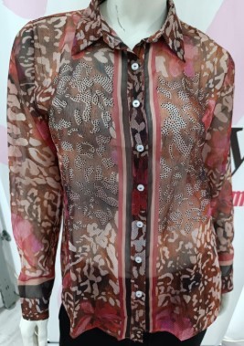 Bluse Missy L 40 Langarm floral gemustert rostbraun/himbeere Neue Kollektion