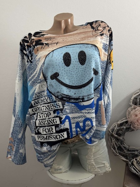 Longsleeve Tunika Glitzer Steinchen 40-44 Smile NEU Made in Italy