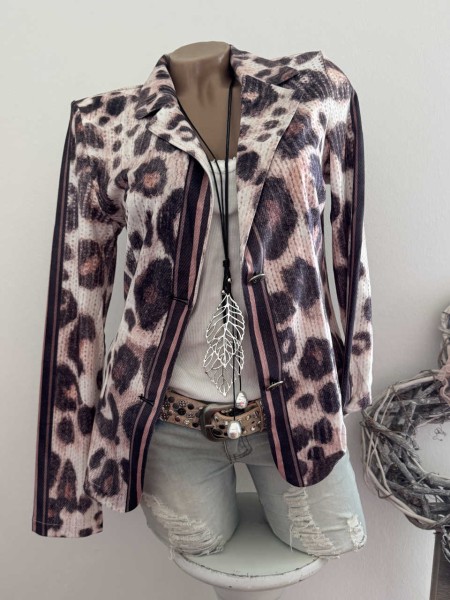 MISSY Neu XXL 44 Blazer Galonstreifen Jackett Leoprint cremweiss beige braun Mix altrosa Glitzer Nie