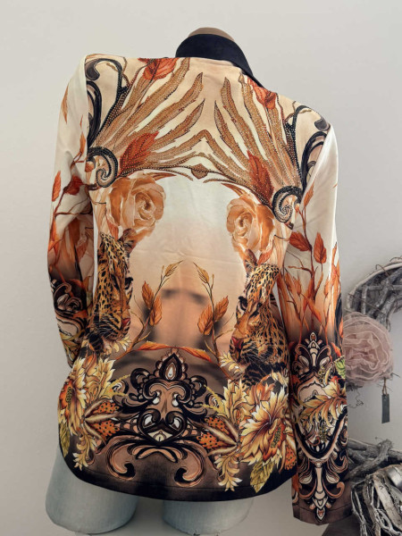 Blazer XXL 44 MISSY Jackett Leo barocke Elemente Schwarz Orange Goldtöne NEU Glitzersteinchen