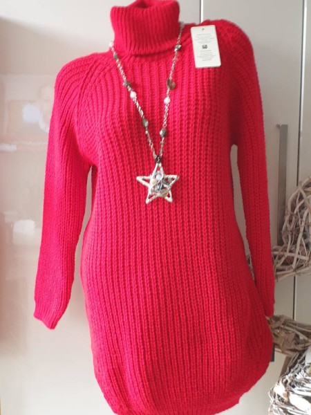 Strickkleid Kleid Grobstrick rot Stiefelkleid 36-40 Rolli Made in Italy