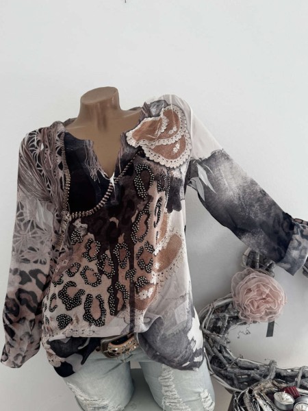 MISSY Tunika S 36 Bluse hinten Spitze Neu Glitzernieten