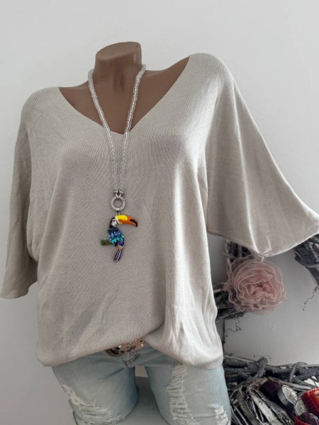 sand beige Tunika Glattstrick Pullover Oversized Italy 38-42 Fledermausarm 1/2 Arm