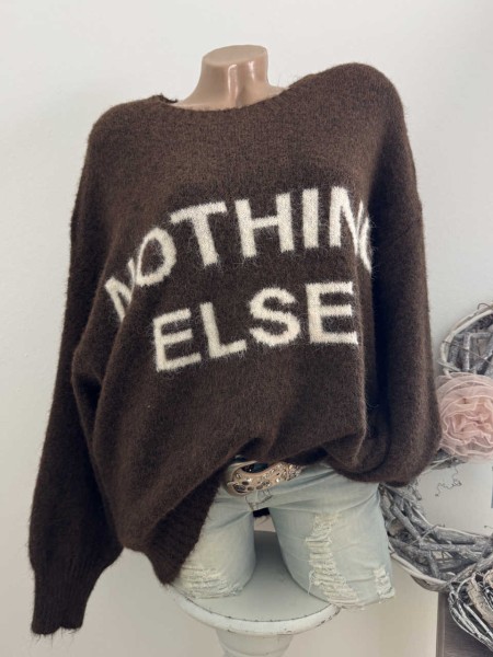 braun Pullover "NOTHING ELSE Motto" Pulli Strickpulli Made in Italy Pullover Knit 38-44