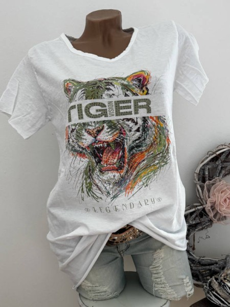 T-Shirt Shirt weiss grün Tiger 36 38 40 42 Italy Nieten NEU