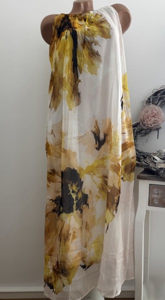 Maxikleid MISSY M 38 Ärmelloses schlamm goldton floral Kleid hinten zum binden 2lagig unterfüttert G