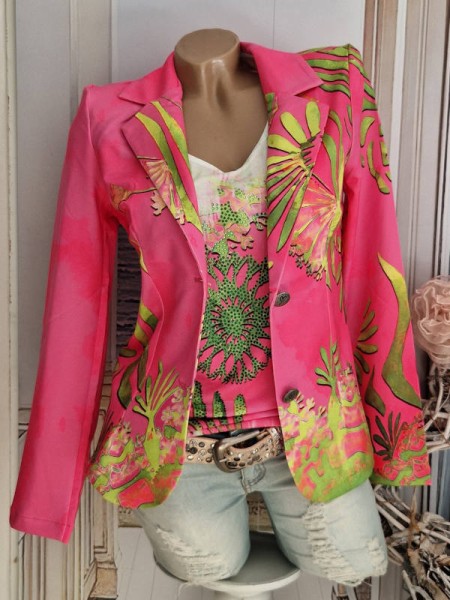 Blazer MISSY Kurzblazer XXL 44 pink limone Glitzer Nieten Neu