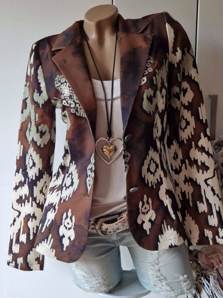 Jackett Blazer MISSY L 40 Kurzblazer braun cremebeige gemustert