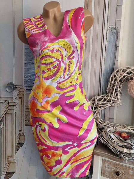 Etuikleid MISSY Stretchkleid Kleid S 36 NEU pink gelb Print Glitzer Steinchen