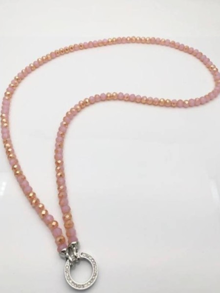 lang (40cm) VARIO Kristallperlen ROSA/ROsé Kette Halskette Ring zum Öffnen Strass Steinchen Neu