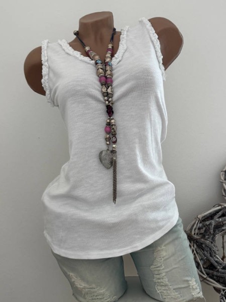 reinweiss Top Shirt 38-42 Trägertop Baumwolle Longtop Made in Italy