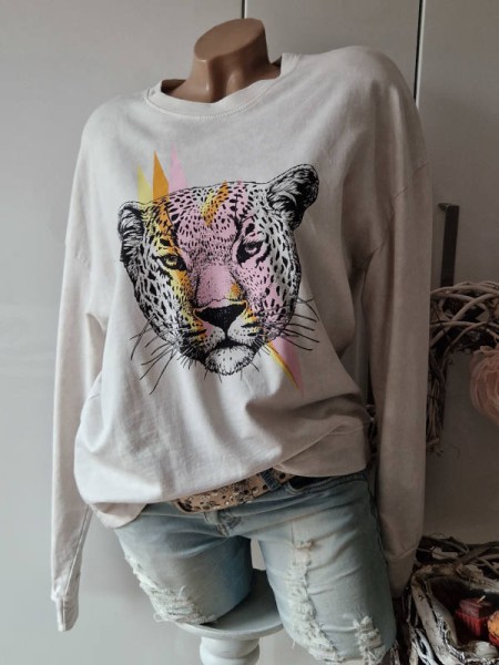 Sweatshirt beige Tunika pink Tiger Print NEU Made in Italy 36-40