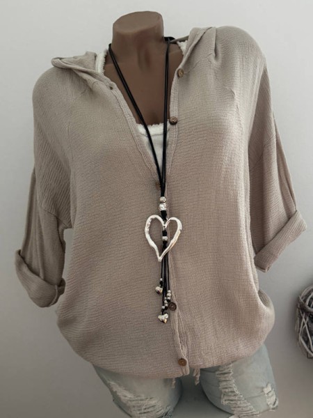 kurze Jacke / Tunika Kapuze Blusenjacke beige Musselin Baumwolle 36-42 NEU Italy