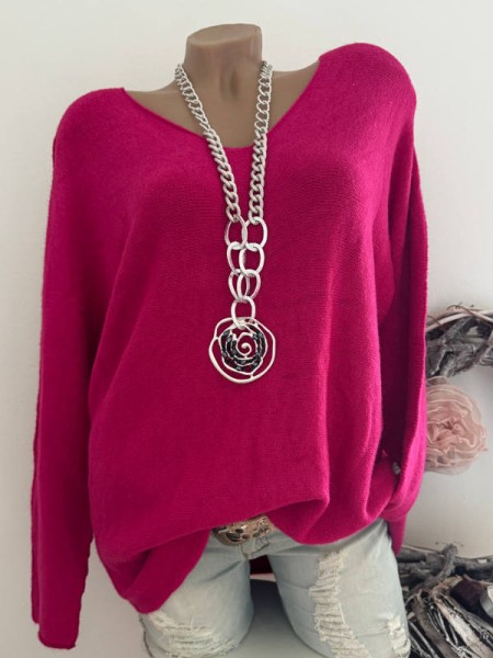 V-Neck Flausch Pullover Pulli magenta 40-44 Neu Tunika Made in Italy
