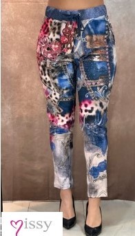 Hose MISSY XL 42 Joggpants Jeans pink Leo Kettchen Print Glitzernieten Neu
