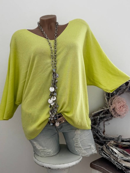 gelb Tunika Glattstrick Pullover Oversized Italy 38-42 Fledermausarm 1/2 Arm